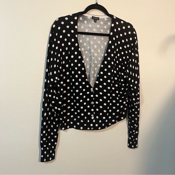 Torrid Plus Size 2 Black White Polka Dot Cardigan Sweater Rhinestone Buttons - Picture 2 of 7